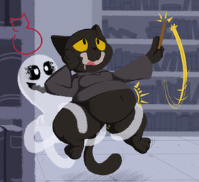 anthro belly bodily_fluids drooling duo female genitals holidays inflation library magic overweight penetration saliva sex shortstack slightly_chubby tentacles translucent translucent_body translucent_tentacles vaginal vaginal_penetration vulva wand weight_gain yellow_eyes unknown_artist google google_doodle halloween magic_cat_academy momo_(google) domestic_cat felid feline felis ghost mammal spirit 2017 hi_res