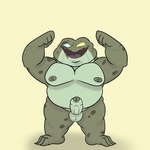 anthro balls belly erection flexing flexing_muscles foreskin genitals humanoid_genitalia humanoid_penis male moobs musclegut muscular nude penis slightly_chubby slightly_chubby_male solo denki404 amphibia_(series) disney captain_grime amphibian frog toad_(frog) 1:1 absurd_res hi_res