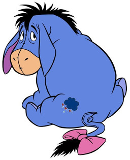 accessory black_hair bow_(feature) bow_accessory bow_ribbon cutie_mark feral furgonomics hair long_ears looking_at_viewer looking_back male plushie ponification rear_view ribbons simple_background sitting solo tail tail_accessory tail_bow tail_ribbon tail_tuft toony tuft white_background unknown_artist disney hasbro my_little_pony winnie_the_pooh_(franchise) eeyore animate_inanimate asinus donkey equid equine mammal crossover