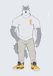 anthro clothed clothing fur male simple_background solo ixkouu canid canine canis mammal wolf 2021 digital_media_(artwork) hi_res