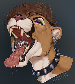5_fingers ambiguous_gender ambiguous_prey anthro anthro_pred black_body black_fur black_lips bodily_fluids brown_hair canine_teeth carnassials clothing collar collar_only dripping duo ear_piercing ear_ring eyeshadow female female/ambiguous female_pred feral feral_prey fingers fur grey_body grey_eyeshadow grey_fur hair incisors lips looking_at_viewer macro makeup male micro mottled nude open_mouth oral_vore piebald piercing pink_nose pink_tongue predator/prey purple_eyes ring_piercing saliva saliva_drip saliva_on_tongue saliva_string short_hair silver_piercing simple_background size_difference smile spiked_collar spikes tail tan_body tan_fur teeth tongue tongue_out vore white_body white_fur conditional_dnp tgt1512 ivy_(ralenfox) tega_(tgt1512) cougar felid feline felis mammal mouse murid murine rodent digital_media_(artwork) hi_res