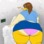 anthro big_butt butt clothing female huge_butt morbidly_obese morbidly_obese_female obese obese_female overweight overweight_female panties photocopier rear_view sighing solo thick_thighs underwear wardrobe_malfunction weight_gain puhba the_looney_tunes_show warner_brothers tina_russo anatid anseriform avian bird duck 1:1 2022 absurd_res hi_res