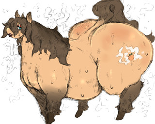 big_butt bodily_fluids butt cutie_mark female feral hair messy_hair obese overweight solo steam steaming steaming_body sweat tail breastwizard hasbro my_little_pony steamy_peaches_(breastwizard) equid equine horse mammal pony 5:4 hi_res