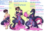 anthro black_body black_scales blue_eyes blush body_swap dialogue duo featureless_chest female flat_chested gender_transformation genitals human_to_anthro male mtf_transformation multicolored_body purple_body purple_scales pussy scales smile species_transformation tail text thick_tail transformation transformation_sequence pomiart nintendo pokemon ditto_(pokemon) generation_1_pokemon generation_7_pokemon goo_creature human mammal pokemon_(species) reptile salazzle scalie english_text hi_res