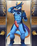 abs anthro balls big_penis business classy clothing collar elevator erection genitals harness male mirror muscular muscular_male pecs penis power raining selfie solo suit tail aidennguyen17 mythology teryx teryx_commodore dragon mythological_creature mythological_scalie scalie 4:5 hi_res