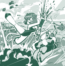 4_fingers accessory action_pose aircraft airplane anthro armor armored_vehicle breasts cannon chest_tuft cleavage clothed clothing cute_fangs dagger duo explosion fangs female fingers footwear gun hair hair_over_eye half-closed_eyes headband headgear helmet high_heels kick leotard long_hair machine melee_weapon narrowed_eyes one_eye_obstructed open_mouth open_smile outside pose ranged_weapon shoes short_hair shotgun smile tank_(vehicle) teeth tuft turret vehicle weapon anaugi ello_(anaugi) penny_(anaugi) canid canine canis domestic_cat domestic_dog felid feline felis mammal 2020 absurd_res hi_res monochrome