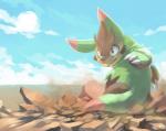 ambiguous_gender anthro cloud desert outside semi-anthro sky smile solo sun yassui nintendo pokemon generation_6_pokemon mammal pokemon_(species) quilladin rodent