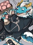 anthro blue_body blush eyebrows facial_hair food fruit hair high-angle_view horn male mature_male overweight peach_(fruit) plant sketchy solo tail thick_eyebrows white_hair 205nin lifewonders mythology tokyo_afterschool_summoners qinglong_(tas) dragon mythological_creature mythological_scalie scalie 2024