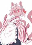 5_fingers anthro clothed clothing female fingers fist fur hair kemono maid_uniform open_mouth pink_body pink_fur red_eyes simple_background solo standing tongue uniform white_background nrj_275 domestic_cat felid feline felis mammal hi_res