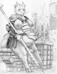 anthro armor bare_breasts belly big_belly big_breasts breasts castle exposed_breasts female fire guard holding_melee_weapon holding_object holding_polearm holding_weapon horn looking_at_viewer melee_weapon navel nipples non-mammal_breasts outside polearm pregnant pregnant_anthro pregnant_female sitting solo spear sword tail unconvincing_armor weapon beuwens-folder mythology dragon mythological_creature mythological_scalie reptile scalie 2013 absurd_res graphite_(artwork) greyscale hi_res monochrome traditional_media_(artwork)