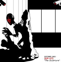 4_eyes 4_fingers ambiguous_gender black_text empty_eyes fingers metal multi_eye rebar red_eyes red_lens red_text rock sculpture security security_camera shadow solo statue text destinyweb scp_foundation scptober scp-173 animate_inanimate elemental_creature humanoid living_statue mineral_fauna rock_creature 2022 black_and_white_and_red dated english_description english_text hi_res high_contrast