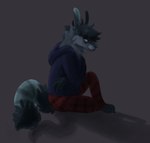 anthro blue_clothing blue_eyes blue_hoodie blue_topwear bodily_fluids bottomwear clothed clothing crying frown fully_clothed fur green_inner_ear green_inner_ear_fluff green_nose grey_background grey_body grey_fur grey_hair hair hoodie inner_ear_fluff male pants pupils red_bottomwear red_clothing red_pants sad simple_background sitting slit_pupils snout solo tail tears topwear tuft whisker_spots yellow_sclera jaspering jasper_(jaspering) alaskan_malamute alligator alligatorid american_alligator canid canine canis crocodilian domestic_dog german_shepherd herding_dog hybrid mammal nordic_sled_dog pastoral_dog reptile scalie spitz 2018 digital_media_(artwork) digital_painting_(artwork) full-length_portrait hi_res portrait shaded nonbinary_(lore) trans_(lore) trans_man_(lore)