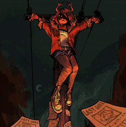 anthro brown_body brown_fur crucifixion female fur horn night outside poster solo text utility_pole moonialin deltarune undertale_(series) dess_holiday deer mammal new_world_deer reindeer 2025 animated hi_res short_playtime