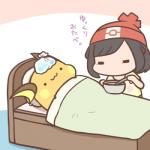 duo ice_bag text rairai-no26-chu nintendo pokemon selene_(pokemon) generation_1_pokemon human mammal pokemon_(species) raichu 1:1 2019 japanese_text low_res translation_check translation_request