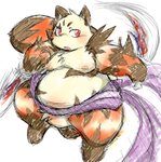 belly blush fur kemono moobs nipples overweight red_body red_fur solo weapon white_body white_fur chiro_(artist) fanfan bear giant_panda mammal