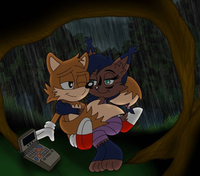 anthro artificial_intelligence biped black_hair black_nose brown_body brown_fur clothed clothing computer detailed_background duo electronics female footwear fur gloves grass hair handheld handheld_console handwear hug male male/female night nuzzling outside plant raining shelter shoes sitting smile sneakers tail text topwear tree wrapped_tail wrapping_tails weebmochi69 archie_comics dic_entertainment sega sonic_the_hedgehog_(archie) sonic_the_hedgehog_(comics) sonic_the_hedgehog_(satam) sonic_the_hedgehog_(series) miles_prower nicole_the_lynx canid canine canis digital_creature felid feline felis fox lynx mammal detailed digital_drawing_(artwork) digital_media_(artwork) english_text