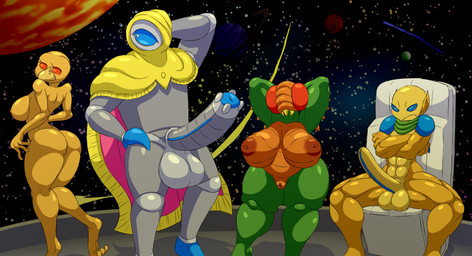 1_eye 3_fingers 3_toes abs anthro areola bald ball_size_difference balls beak belly big_areola big_balls big_breasts big_penis black_background blue_claws blue_eyes blue_glans blue_markings blue_sclera blush breast_size_difference breasts brown_areola brown_nipples brown_vulva butt cape chair claws clothing compound_eyes crossed_arms detailed_background erection eyelashes fangs feet female fingers front_view frown furniture genital_markings genitals glans green_body green_skin grey_balls grey_body grey_penis group grumpy hand_behind_head hand_on_head hand_on_hip hands_behind_head hood huge_balls huge_breasts huge_penis humanoid_pointy_ears inverted_nipples larger_male looking_at_viewer looking_away looking_back looking_back_at_viewer machine male markings mechanical_penis moon mostly_nude mouthless muscular muscular_humanoid muscular_male nipples noseless nude orange_belly orange_body orange_skin penis penis_markings penis_size_difference pincers planet pointy_ears pose presenting presenting_hindquarters presenting_penis puffy_areola pupils red_eyes scowl sharp_teeth shooting_star shoulder_blades shy side_boob simple_background sitting size_difference slightly_chubby space spacecraft spikes spread_legs spreading standing star striped_genitalia striped_penis stripes teeth thick_calves thick_thighs three-quarter_view toes unusual_anatomy unusual_genitalia unusual_penis vehicle vulva white_pupils wide_hips yellow_balls yellow_body yellow_clothing yellow_penis yellow_skin cheese_cake metroid nintendo alien animal_humanoid arthropod arthropod_humanoid avian avian_humanoid humanoid insect insect_humanoid robot hi_res