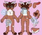 anthro antlers brown_body brown_fur erection fluffy fur genitals green_eyes hooves horn male open_mouth penis solo oopsie-gay dakota_(dackdeer) deer mammal hi_res model_sheet