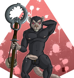 anthro armpit_hair balls bodily_fluids body_hair bone buckteeth erection genital_fluids genitals glans hook humanoid_genitalia humanoid_penis looking_at_viewer male navel nipples pecs_with_breasts penis piercing precum raised_arm red_eyes red_sclera ring_piercing simple_background skull smile solo standing tail teeth teeth_showing whisker_spots whiskers garo_(artist) warhammer_(franchise) warhammer_fantasy packmaster mammal rodent skaven 2026 absurd_res colored digital_media_(artwork) hi_res line_art shaded signature