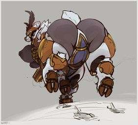 antlers areola armor big_breasts big_butt black_nipples bouncing_breasts breasts brown_hooves butt female hooves horn huge_breasts huge_butt huge_thighs looking_at_viewer looking_back machine metallic_body nipples puffy_areola puffy_nipples rear_view solo tail thick_thighs wide_hips noctoc blizzard_entertainment overwatch orisa_(overwatch) reindeer_orisa_(overwatch) omnic robot taur hi_res