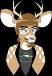 anthro antlers band_merch beard big_ears big_eyes black_clothing black_shirt black_topwear brown_beard brown_body brown_facial_hair brown_fur brown_hair brown_mustache brown_nose clothing eye_markings eyebrows eyelashes facial_hair fur glistening glistening_hair glistening_nose hair horizontal_pupils horn jacket long_hair long_neck looking_aside male markings mustache pupils rainbow shirt simple_background smile solo spots spotted_body sweater thick_eyebrows topwear transparent_background triangle_(shape) white_markings white_spots schreckengast pink_floyd the_dark_side_of_the_moon_(album) mark_hor deer mammal 2020 alpha_channel bust_portrait digital_media_(artwork) pixel_(artwork) portrait