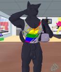 anthro bag balls bottomless clothed clothing electronics erection genitals gym lgbt_pride male multicolored_clothing multicolored_shirt multicolored_tank_top multicolored_topwear partially_clothed pride_color_clothing pride_color_shirt pride_color_tank_top pride_color_topwear pride_colors rainbow_pride_clothing rainbow_pride_colors rainbow_symbol shirt six-stripe_rainbow_pride_colors solo tank_top television topwear towel treadmill weights window vanillaberry bob_ross canid canine canis mammal wolf hi_res