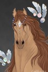 ambiguous_gender brown_eyes facial_markings feathers feral gem hair head_markings jewelry markings pearl_(gem) simple_background solo tan_body tan_hair zamch pearl_(wasen) equid equine horse mammal digital_media_(artwork) hi_res