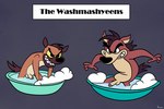 angry animal_genitalia anthro aroused bathing bowl cartoon_eyes container duo erection foreskin genitals male male/male penis sheath toony yellow_sclera conditional_dnp pawsta hyena mammal 3:2 absurd_res hi_res