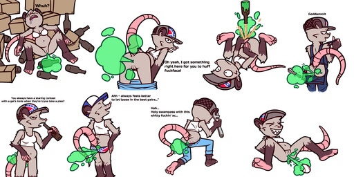 alcohol alcohol_enema anal anal_launching anal_penetration angry annoyed anthro anus ball_in_ass barefoot baseball beer beer_bottle belly belly_overhang beverage black_body black_ears black_eyes black_fur blue_baseball_cap blue_bottomwear blue_clothing blue_jeans blue_pants blue_suspenders bodily_fluids boofing bottle bottle_in_ass bottle_insertion bottomless bottomwear bottomwear_down box bra bra_only breasts butt butt_cleavage butt_flap cardboard cardboard_box casual_exposure cleavage clothed clothing confederate_flag confederate_flag_clothing confederate_states_of_america container covering covering_crotch covering_vulva denim denim_bottomwear denim_clothing dialogue drooling empty_bottle eyes_closed fart fart_cloud farting_at_viewer feet female female_farting fur genitals green_fart_cloud grey_baseball_cap grey_body grey_fur high-angle_view insult insulting_viewer jeans kneeling leaning leaning_forward looking_back lying mooning motion_lines muffin_top multicolored_body multicolored_fur navel object_between_buttocks offscreen_character on_back open_mouth panties pants pants_down pantsless partially_clothed penetration pink_fingers pink_nose pink_tail pink_toes profanity raised_tail rear_view saliva sharp_teeth shirt simple_background sleeping soles solo spread_legs spreading surprised suspenders sweat sweatdrop sweaty_butt tail talking_to_another talking_to_viewer tank_top teeth text tools toothy_grin topwear two_tone_body two_tone_fur underwear underwear_only upside_down vulva whiskers white_background white_bra white_clothing white_shirt white_tank_top white_topwear white_underwear wrench smokey_the_menish american_opossum mammal marsupial 2026 2:1 absurd_res english_text hi_res multiple_images