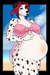 2018 alpha_channel anthro beach belly_blush big_breasts blush body_blush bottomless breasts canid canine canis clothed clothing dalmatian dated digital_media_(artwork) domestic_dog female hair hi_res mammal outside porin pregnant pregnant_anthro sammie_(spyingredfox) seaside shaded solo