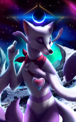 4_claws 4_fingers anthro aurora_(phenomenon) black_claws black_nose blue_sun claws detailed_background dipstick_ears ear_markings eclipse evergreen_tree eyes_closed featureless_chest featureless_crotch female female_anthro fingers front_view frozen fur halo heart_symbol ice inner_ear_fluff lake markings mostly_nude mountain mouth_closed multicolored_ears multicolored_tail nature nude nude_anthro nude_female outside pine_tree pink_inner_ear plant purple_body purple_ear_tips purple_ears purple_fur purple_tail red_scarf rock scarf scarf_only snow solo space standing sun tail tree tuft two_tone_ears two_tone_tail whiskers white_body white_ears white_fur white_inner_ear_fluff white_tail meraence nintendo pokemon fan_character generation_5_pokemon mienshao pokemon_(species) 2023 5:8 digital_media_(artwork) hi_res