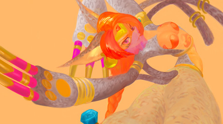 abstract_background accessory action_pose animal_ears bottomwear claws clothing female furgonomics gem hair jewelry looking_at_viewer mouth_veil multi_tail orange_hair pants pose purple_eyes ring solo tail tail_accessory tail_jewelry tail_ring mighty-whydah bandai_namco digimon beastmon digimon_(species) 2019 digital_media_(artwork) digital_painting_(artwork) painting_(artwork)
