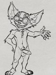 4_toes 5_fingers anthro balls chest_tuft eyewear feet fingers foreskin genitals goggles humanoid_genitalia humanoid_penis male pawpads penis pubes smile solo standing toes tuft sgt.fleischsalat league_of_legends riot_games tencent ziggs_(lol) yordle line_art