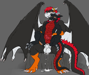 anal anal_penetration anthro balls big_dom_small_sub big_wings bodily_fluids cum cum_inflation cum_inside cum_on_balls cum_on_ground dominant duo gem genital_fluids genitals horn horn_jewelry horn_ring inflation jewelry kerchief knot knotted_penis knotting leaking_cum male male/male mane neckerchief neckwear orange_paws paws penetration penile penile_penetration penis red_mane ring_(jewelry) size_difference tail wings benji_(artist) mythology aeren dragon mythological_creature mythological_scalie scalie hi_res