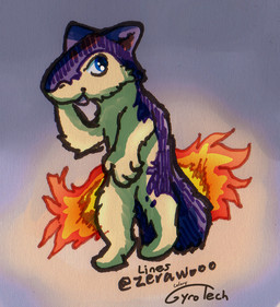 blue_eyes countershading feral fire male markings mottled mottled_body paws purple_body quadruped red_markings tan_body gyrotech zerawooo nintendo pokemon blitz_(gyro) fan_character generation_2_pokemon pokemon_(species) quilava