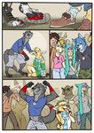 anthro camera clothing costume female footwear fursuit group male paws scarf shoes tongue tongue_out torn_clothing transformation transformation_sequence bubbeh canid canine fox human mammal mustelid otter hi_res