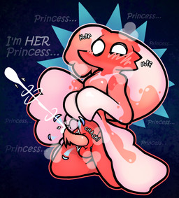 anthro balls bodily_fluids breaking_chastity_cage breath chastity_cage chastity_device clothed clothing clothing_lift cum dress dress_lift ejaculation genital_fluids genitals gynomorph hair hands-free intersex kneeling long_hair panting penis powerful_ejaculation princess royalty thoughts otterjunk deltarune undertale_(series) racha_(otterjunk) mizzle_(deltarune) absurd_res hi_res