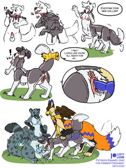 anthro black_goo bodily_fluids buckled_collar collar cum cum_in_vagina cum_inside dialogue fellatio female gender_transformation genital_fluids genitals group group_sex headpat herm inflatable_transformation intersex knotting latex magic male male/female mtf_transformation oral patreon_logo penetration penile penile_penetration penis_in_vagina pool_toy pooltoy_transformation sex sex_doll speech_bubble spitroast tail tail_pull taur_on_taur text transformation transformation_sequence vaginal vaginal_penetration vulva conditional_dnp lustylamb mythology patreon animate_inanimate avian canid canine canis domestic_dog gryphon husky mammal mythological_avian mythological_creature nordic_sled_dog spitz taur 2020 absurd_res dated digital_media_(artwork) english_text hi_res sequence