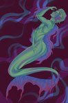 abstract_background green_body green_hair hair male mouth_closed narrowed_eyes nude short_hair side_cut side_view solo split_form smogville humanoid marine merfolk hi_res