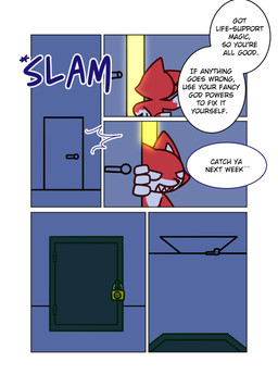 dark_room dialogue door lock text 00freeze00 canid canine fox mammal comic english_text hi_res