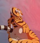 2017 2018 absurd_res anthro anus bedroom_eyes butt digital_media_(artwork) dreamworks felid female furromantic genitals gradient_background hi_res kung_fu_panda looking_at_viewer looking_back mammal markings master_tigress narrowed_eyes pantherine plump_labia presenting presenting_pussy pussy red_eyes sabrotiger seductive simple_background solo spread_butt spreading striped_body striped_markings striped_tail stripes tail tail_markings third-party_edit tiger whiskers yellow_sclera