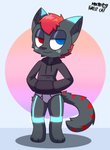 anthro black_body black_fur briefs clothing colored_seam_briefs fur male purple_briefs purple_clothing purple_underwear solo sweatshirt underwear mocho4266 domestic_cat felid feline felis mammal hi_res