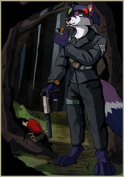 anthro barefoot blood bodily_fluids border cigarette cigarette_in_mouth clothing death duo feet forest grass gun lighter male military military_clothing military_jacket military_pants military_uniform object_in_mouth outside plant ranged_weapon soldier tail tree uniform warrior weapon yellow_border mawkvlt hi_res