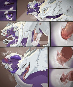 anus balls blush bodily_fluids breath close-up cum cum_in_vagina cum_inside drooling duo ejaculation female feral fur genital_fluids genitals hand_under_head male panting penis purple_body saliva sex vein veiny_penis vulva white_body white_fur softceiling mythology rude_(orcarude) dragon furred_dragon furred_scalie hybrid mythological_creature mythological_scalie scalie comic hi_res