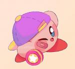 ambiguous_gender bandage clothing hat headgear headwear not_furry one_eye_closed smile solo toy yo-yo funsizemini kirby_(series) nintendo kirby yo-yo_kirby waddling_head watermark