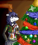 anthro blue_eyes blue_hair blue_horn choker christmas_clothing christmas_sweater christmas_topwear christmas_tree clothed clothing container cup fully_clothed hair hand_in_pocket holding_container holding_cup holding_mug holding_object holidays horn jewelry mug necklace plant pockets solo sweater topwear tree white_body faustanon christmas hyori_(rsbr) afrosoricid humanoid mammal tenrec tenrec_humanoid aliasing digital_media_(artwork) hi_res shaded