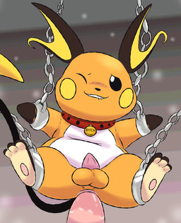anal anal_penetration balls bound chain chained collar duo genitals male male/male male_penetrated male_penetrating male_penetrating_male one_eye_closed penetration penile penile_penetration penis_in_ass sex mincheeto nintendo pokemon generation_1_pokemon pokemon_(species) raichu