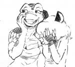 anthro breasts claws cleavage clothed clothing dress duo female grin hair laugh smile smekbo girls_laughing_(meme) the_tale_of_jasper_gold luellen_cunningham maude_o'dell american_opossum lizard mammal marsupial reptile scalie virginia_opossum black_and_white meme monochrome