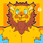1:1 ambiguous_gender ambiguous_pov anthro breasts confusion duo felid first_person_view fur groping_chest hand_on_breast hi_res lion looking_down male male/ambiguous male/male male_anthro mammal mane moobs nipples orix_(artist) pantherine solo_focus tongue tongue_out yellow_body yellow_fur
