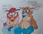 anthro blush dialogue duo eyewear glasses hair male male/male mastectomy_scar pentagram_necklace pregnant pregnant_anthro pregnant_male scar shocked unexpected visibly_trans barazany420 luke_(barazany420) purath_(barazany420) deer demon mammal hi_res trans_(lore) trans_man_(lore)